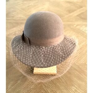 Vintage Lancaster 100% Wool Women's Felt  Brown Hat With Ribbon and Veil Netting